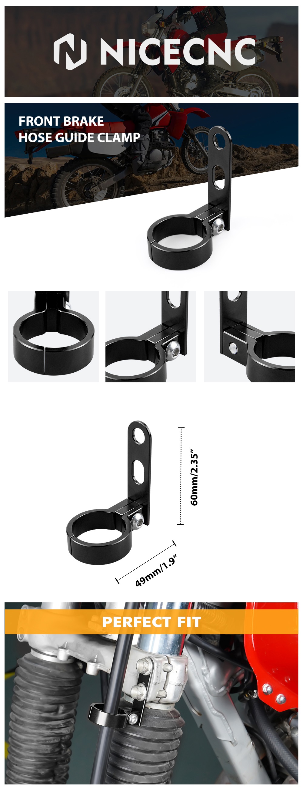 Billet Front Brake Line Hose Cable Clamp For Honda XR650L